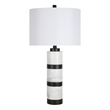 Pemberly Row White Marble Table Lamp with Linen Shade and Matte Black