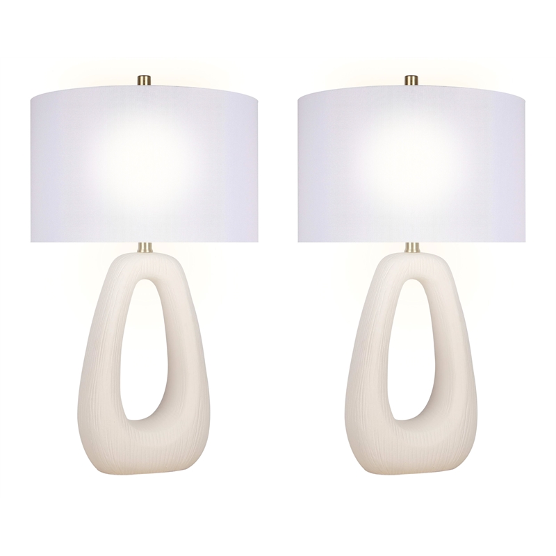 Pemberly Row White Sculptural Ceramic Table Lamp Set with Linen Shade