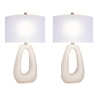 Pemberly Row White Sculptural Ceramic Table Lamp Set with Linen Shade