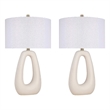 Pemberly Row White Sculptural Ceramic Table Lamp Set with Linen Shade