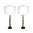 Pemberly Row Metal Twist Design Table Lamp Set in Matte Black & Soft Gold