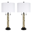 Pemberly Row Metal Twist Design Table Lamp Set in Matte Black & Soft Gold