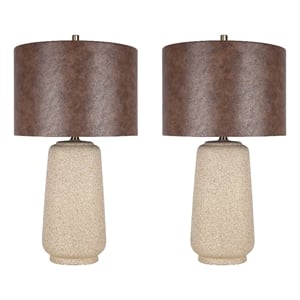 Pemberly Row Ceramic Table Lamp Natural Rock Base Set of 2 in Brown