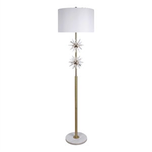 Pemberly Row Crystal Bloom Floor Lamp with Marble Base in Soft Gold