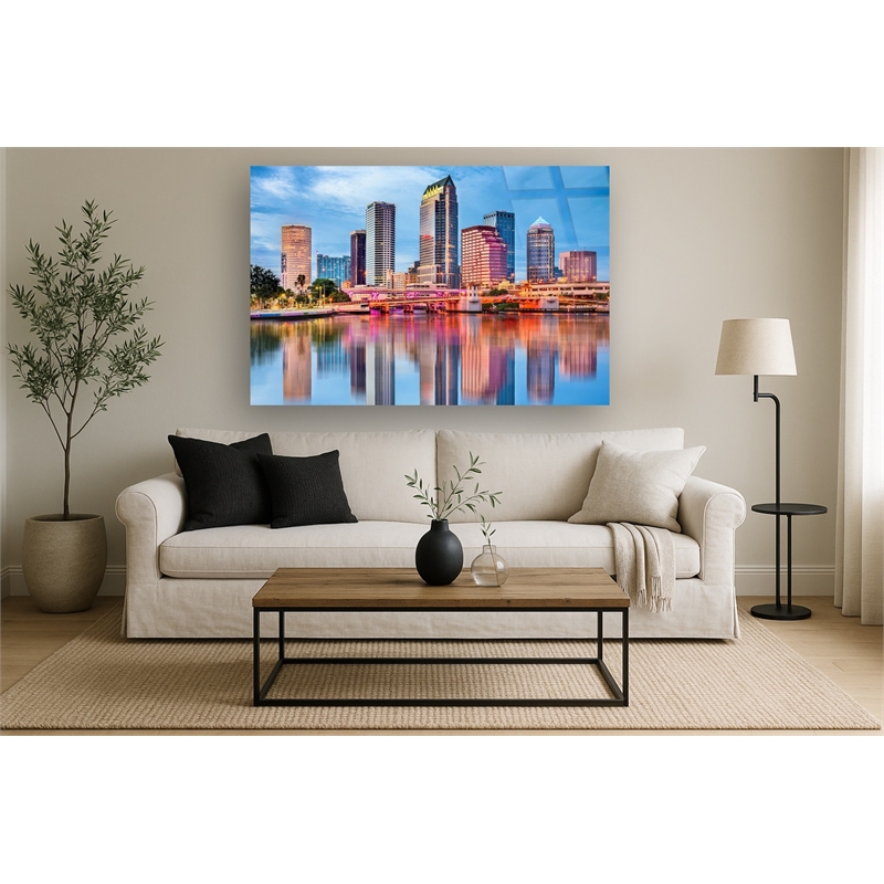 Pemberly Row Multi-Color Cityscape Wall Art on Tempered Glass - 60
