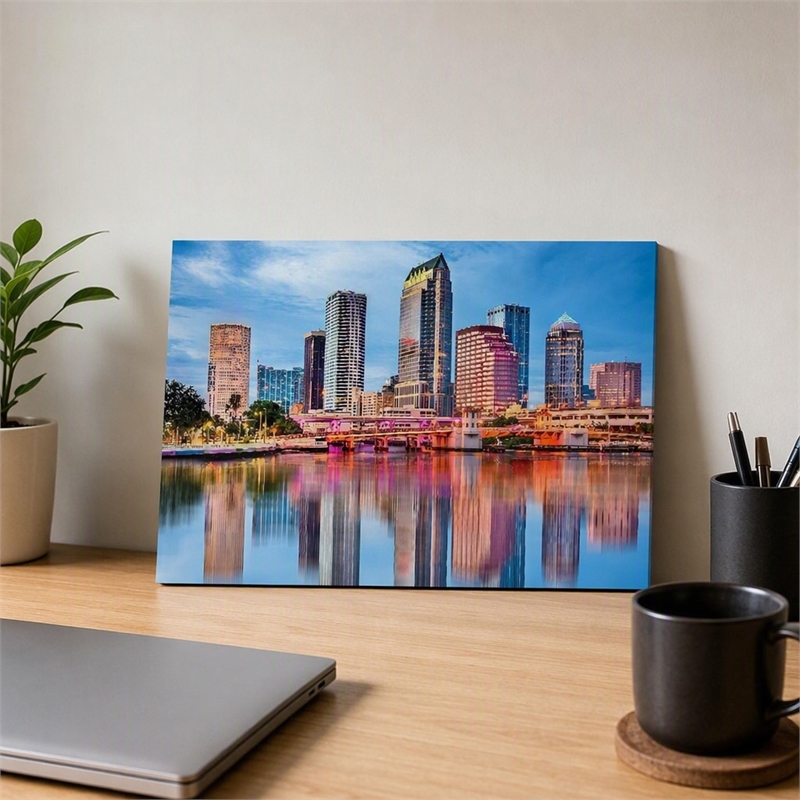 Pemberly Row Multi-Color Cityscape Wall Art on Tempered Glass - 60