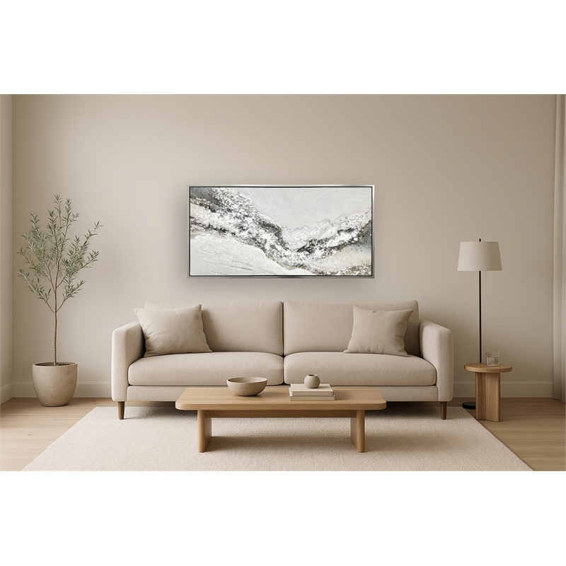 Pemberly Row White Snowy Drift Framed Canvas Wall Art in Silver Frame