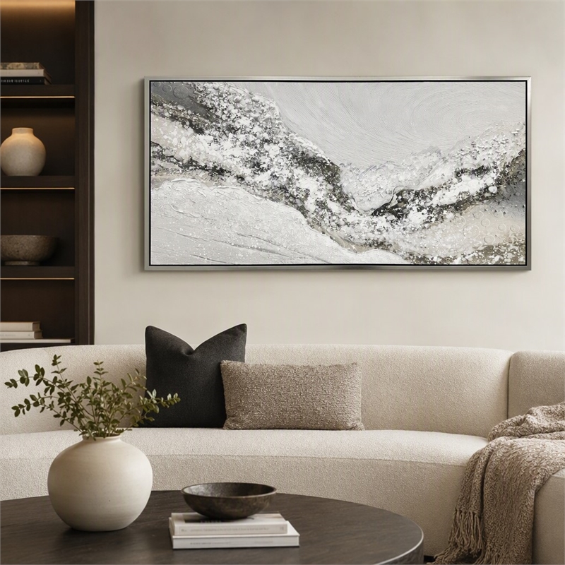 Pemberly Row White Snowy Drift Framed Canvas Wall Art in Silver Frame