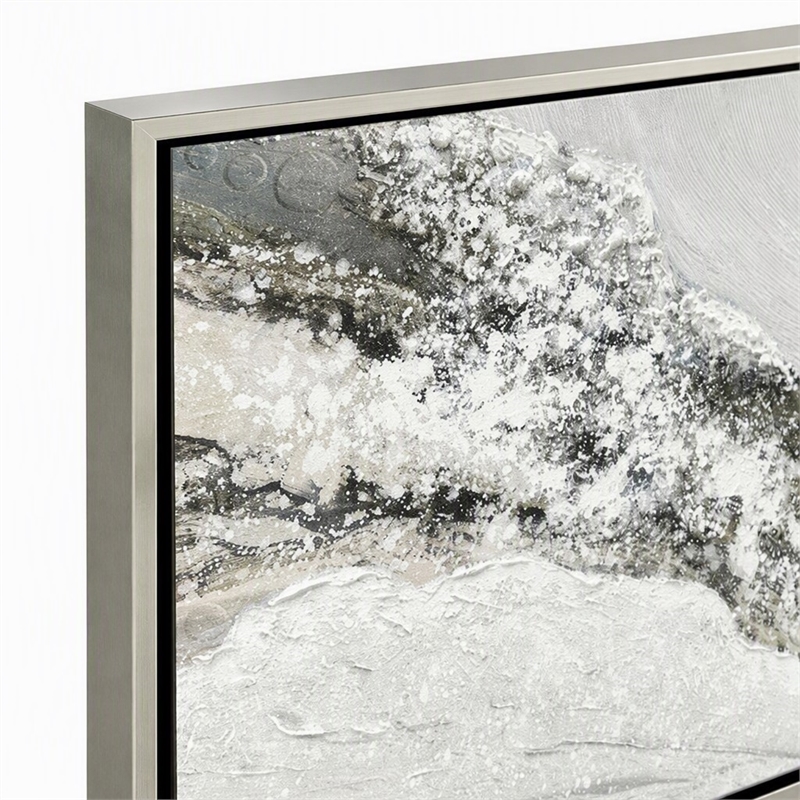 Pemberly Row White Snowy Drift Framed Canvas Wall Art in Silver Frame