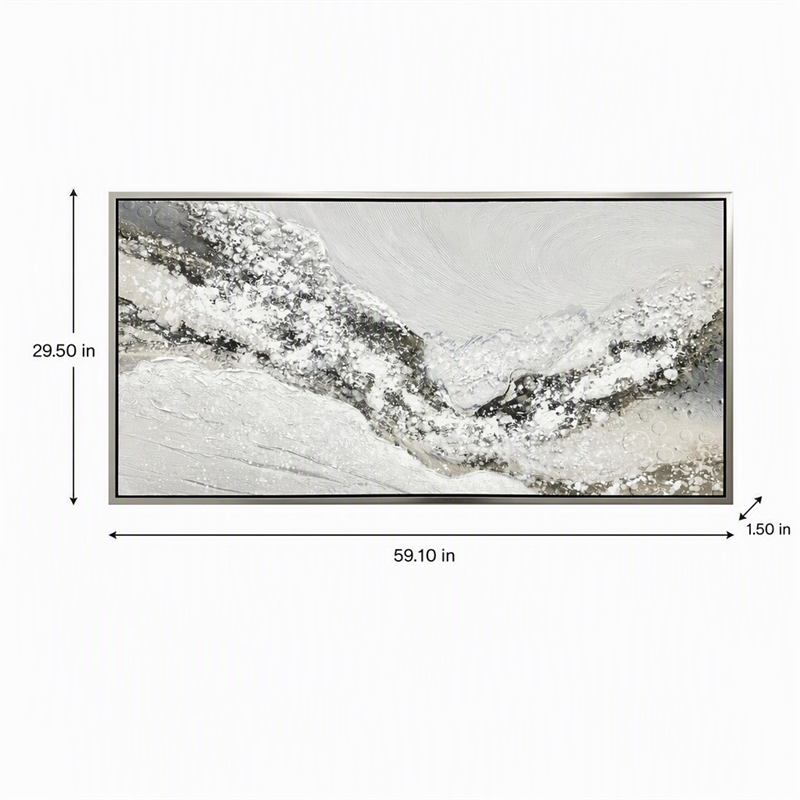Pemberly Row White Snowy Drift Framed Canvas Wall Art in Silver Frame