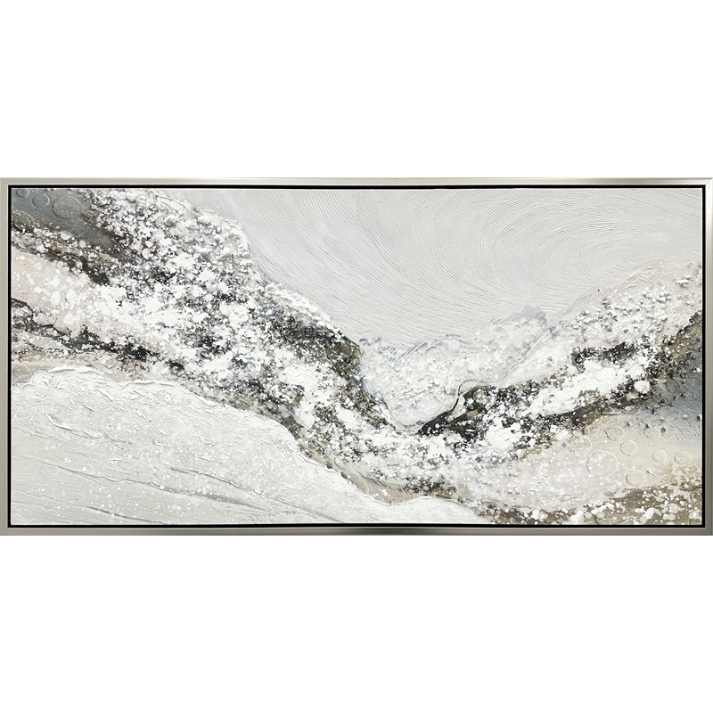 Pemberly Row White Snowy Drift Framed Canvas Wall Art in Silver Frame