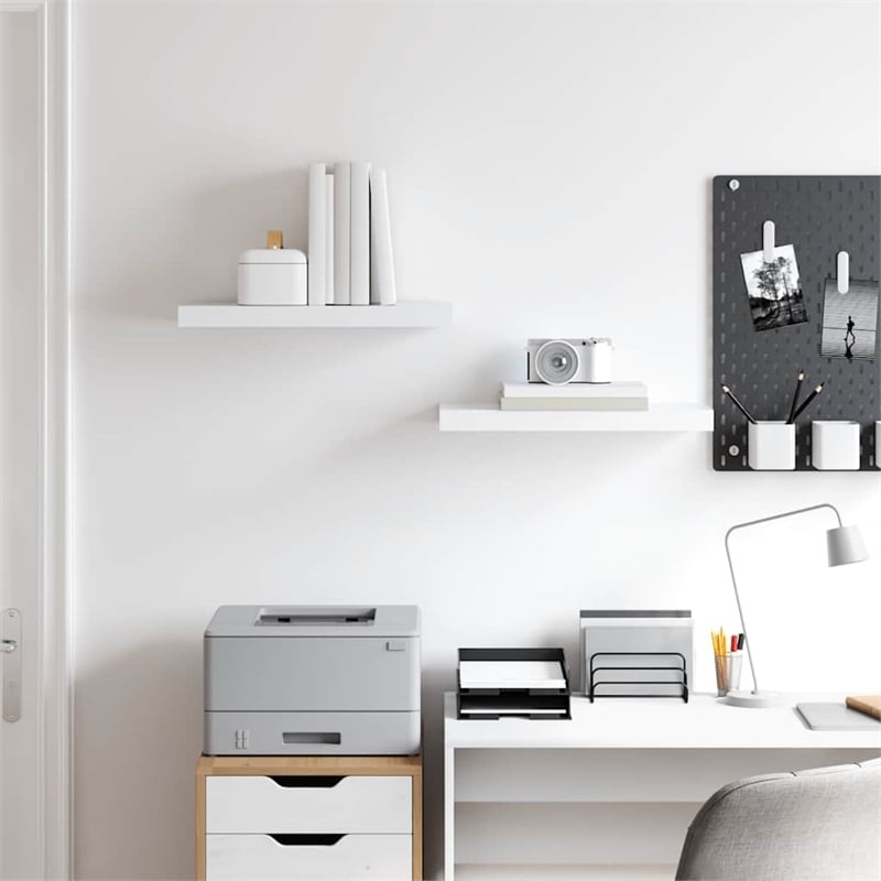 Pemberly Row MDF and Metal Wall Shelf in White Honeycomb Set of 2