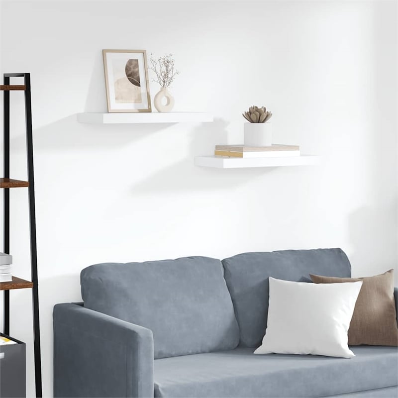 Pemberly Row MDF and Metal Wall Shelf in White Honeycomb Set of 2
