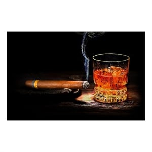 Pemberly Row &quotCohiba & Whiskey&quot Frameless Tempered Glass Wall Art - 60&quot x 40&quot