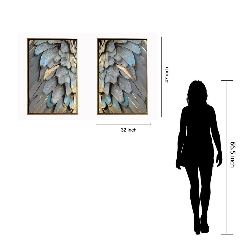 Pemberly Row Gilded Plume Multi-Color Canvas Wall Art - Wood Frame - Set of 2