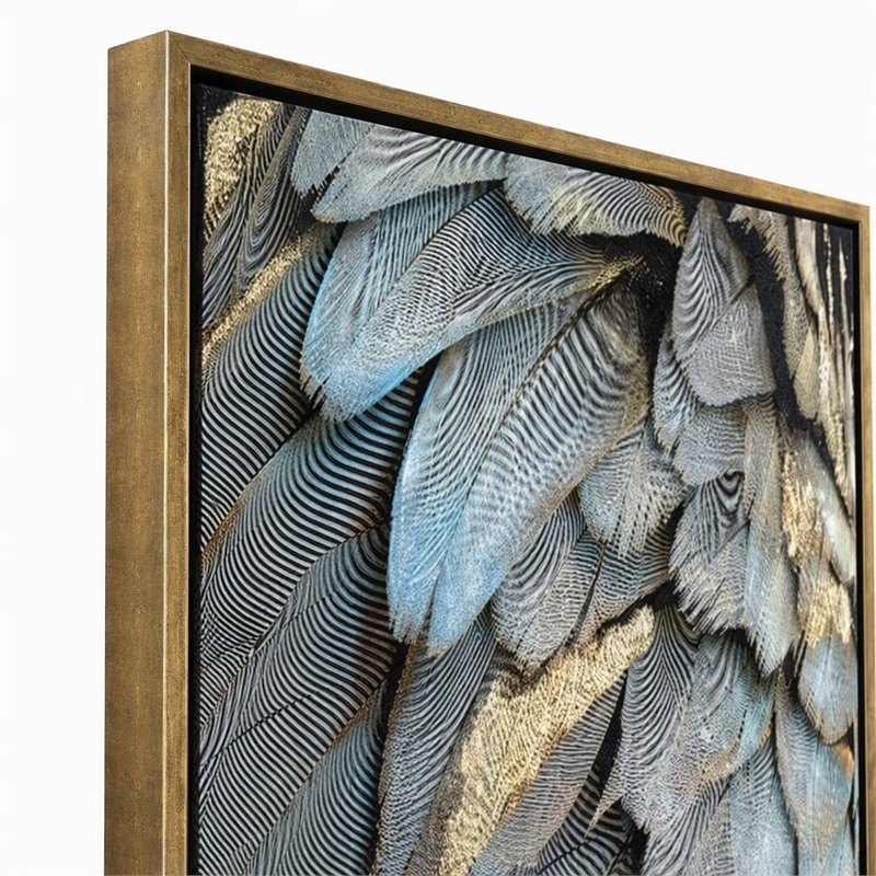 Pemberly Row Gilded Plume Multi-Color Canvas Wall Art - Wood Frame - Set of 2