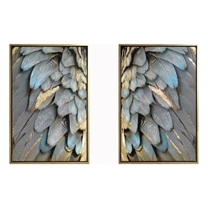 Pemberly Row Gilded Plume Multi-Color Canvas Wall Art - Wood Frame - Set of 2