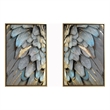 Pemberly Row Gilded Plume Multi-Color Canvas Wall Art - Wood Frame - Set of 2