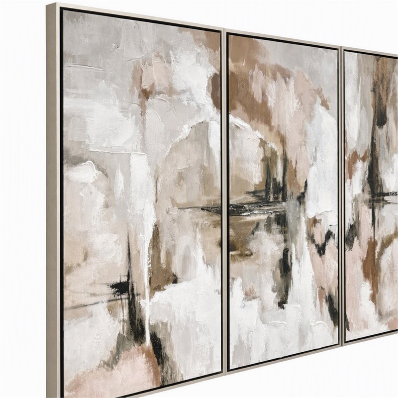 Pemberly Row Framed Multi-Color Canvas Triptych Wall Art Wooden Frame