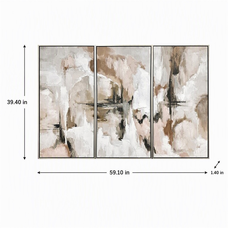 Pemberly Row Framed Multi-Color Canvas Triptych Wall Art Wooden Frame