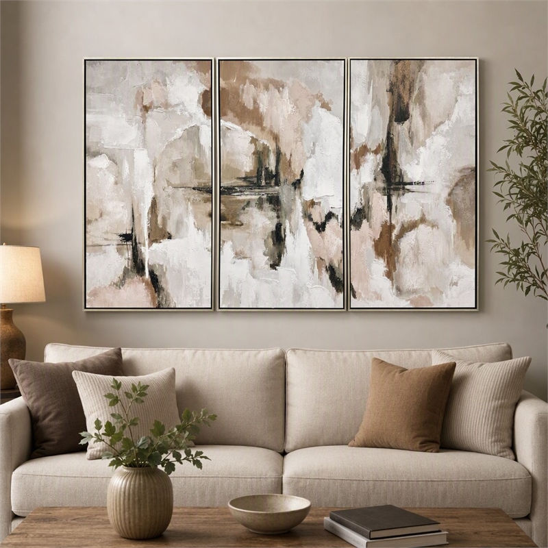 Pemberly Row Framed Multi-Color Canvas Triptych Wall Art Wooden Frame