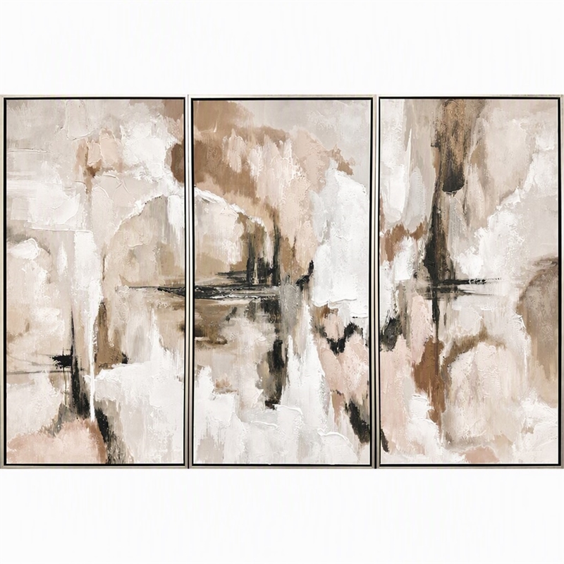 Pemberly Row Framed Multi-Color Canvas Triptych Wall Art Wooden Frame