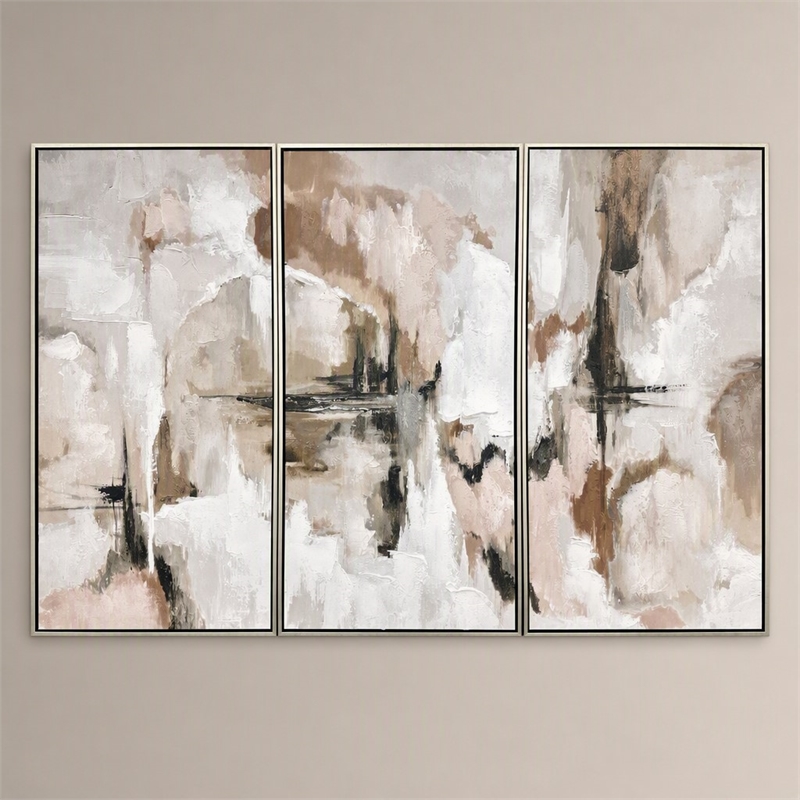 Pemberly Row Framed Multi-Color Canvas Triptych Wall Art Wooden Frame