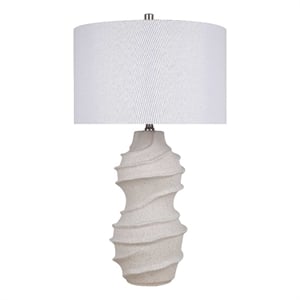 Pemberly Row Ceramic Metal Table Lamp Off White with Linen Drum Shade