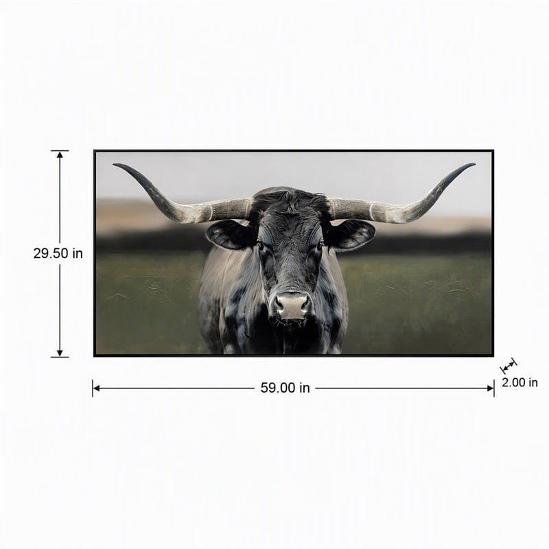Pemberly Row Majestic Longhorn Multi-Color Canvas Wall Art - Black Wood Frame