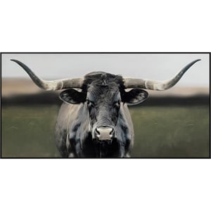 Pemberly Row Majestic Longhorn Multi-Color Canvas Wall Art - Black Wood Frame