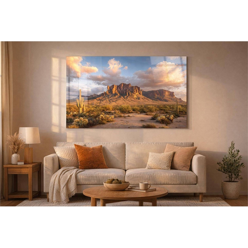 Pemberly Row Blue Sonoran Radiance Tempered Glass Wall Decor 40