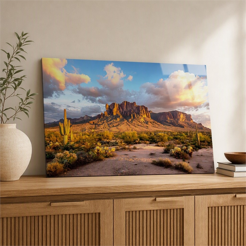 Pemberly Row Blue Sonoran Radiance Tempered Glass Wall Decor 40