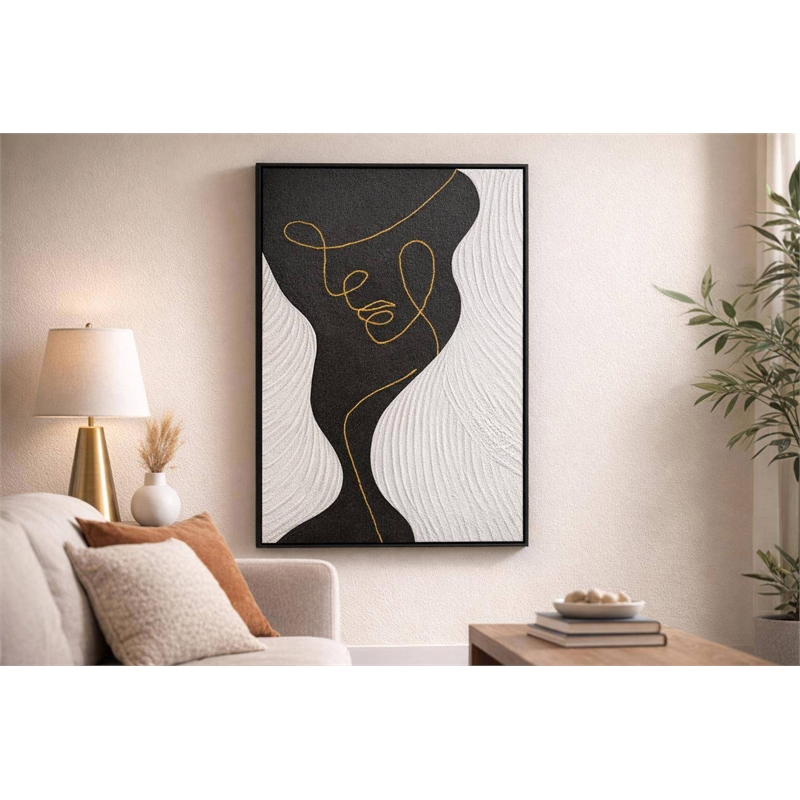 Pemberly Row Abstract Portrait Hand-Painted Canvas Art in Black Frame