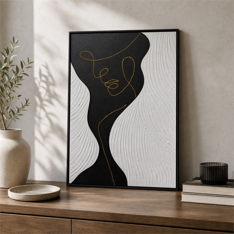Pemberly Row Abstract Portrait Hand-Painted Canvas Art in Black Frame