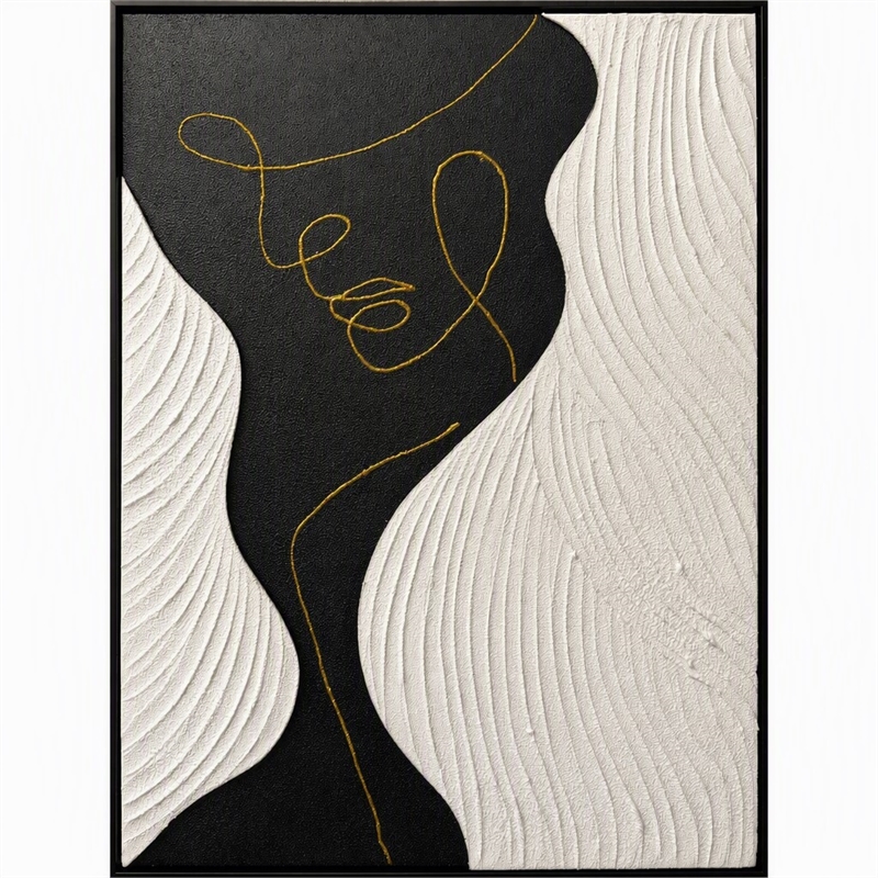 Pemberly Row Abstract Portrait Hand-Painted Canvas Art in Black Frame