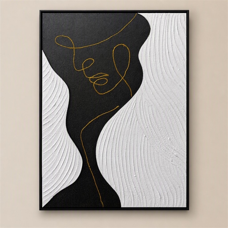 Pemberly Row Abstract Portrait Hand-Painted Canvas Art in Black Frame