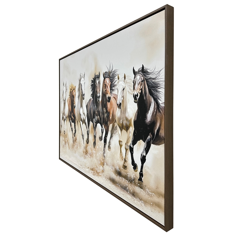 Pemberly Row Horse-Themed Hand-Embellished Canvas Art with Brown Frame