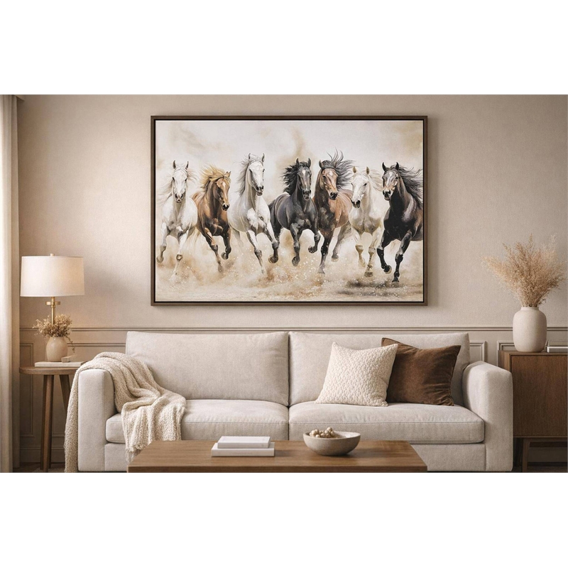 Pemberly Row Horse-Themed Hand-Embellished Canvas Art with Brown Frame