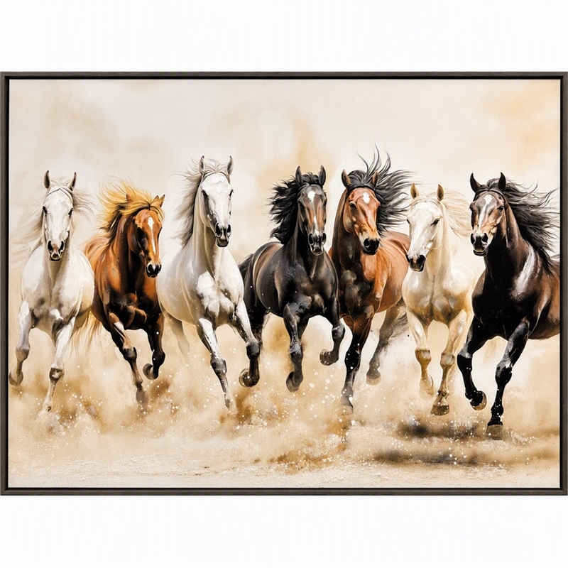 Pemberly Row Horse-Themed Hand-Embellished Canvas Art with Brown Frame