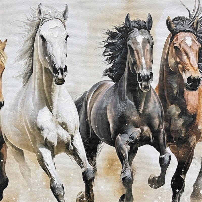 Pemberly Row Horse-Themed Hand-Embellished Canvas Art with Brown Frame