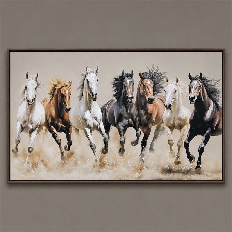 Pemberly Row Horse-Themed Hand-Embellished Canvas Art with Brown Frame