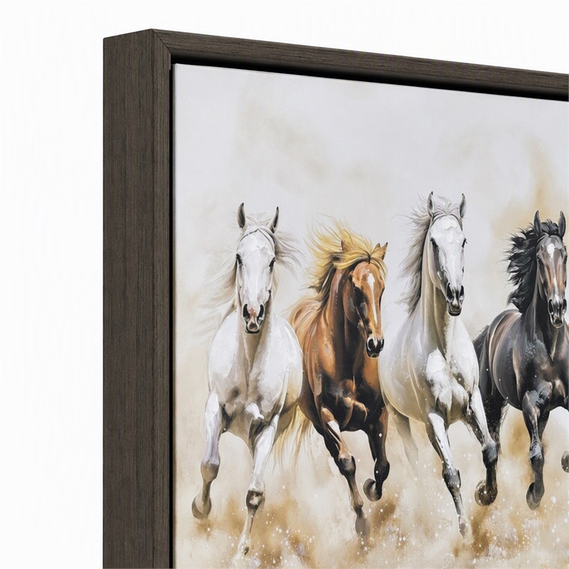 Pemberly Row Horse-Themed Hand-Embellished Canvas Art with Brown Frame