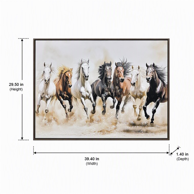 Pemberly Row Horse-Themed Hand-Embellished Canvas Art with Brown Frame