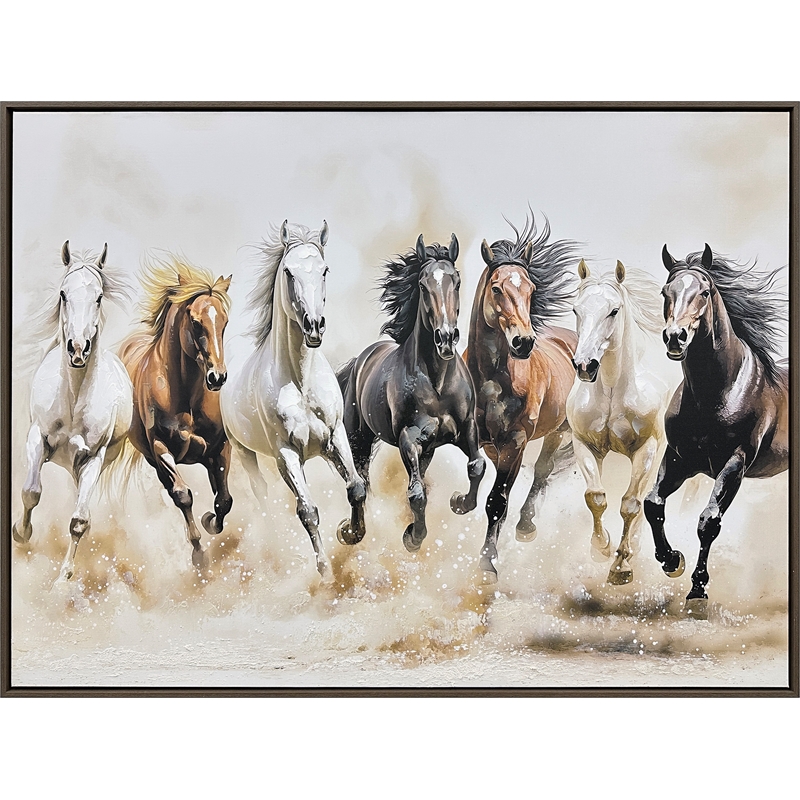 Pemberly Row Horse-Themed Hand-Embellished Canvas Art with Brown Frame