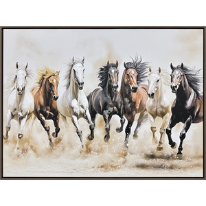 Pemberly Row Horse-Themed Hand-Embellished Canvas Art with Brown Frame