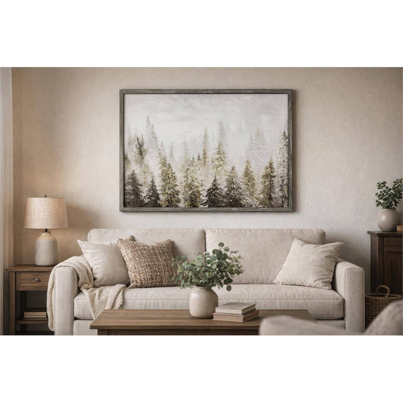 Pemberly Row Winter Woodland Embellished Canvas Art in Gray Frame