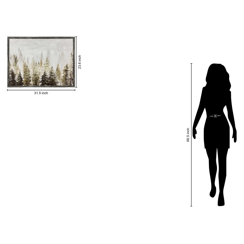 Pemberly Row Winter Woodland Embellished Canvas Art in Gray Frame