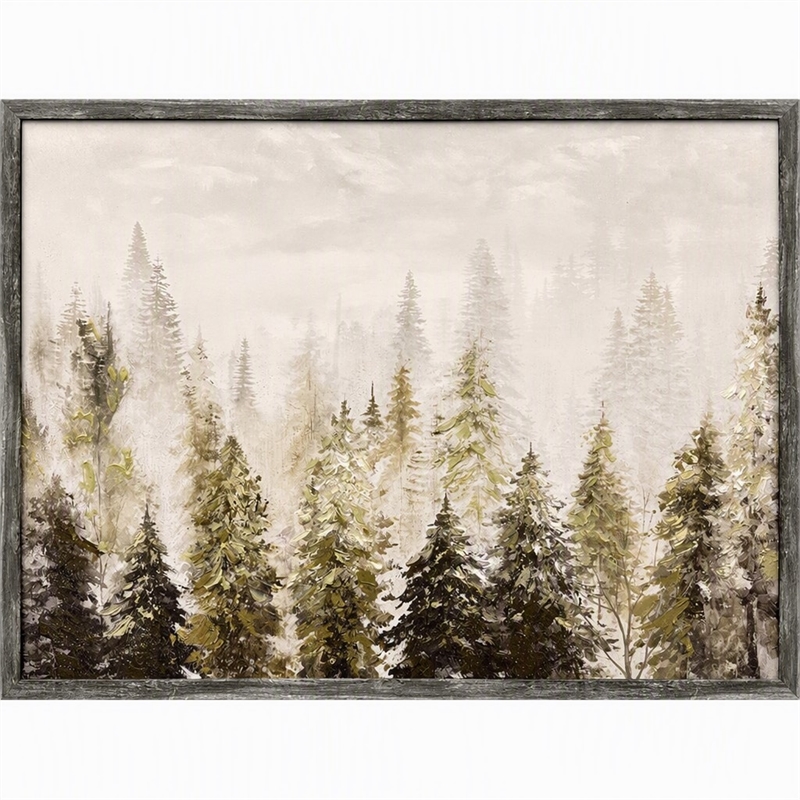 Pemberly Row Winter Woodland Embellished Canvas Art in Gray Frame
