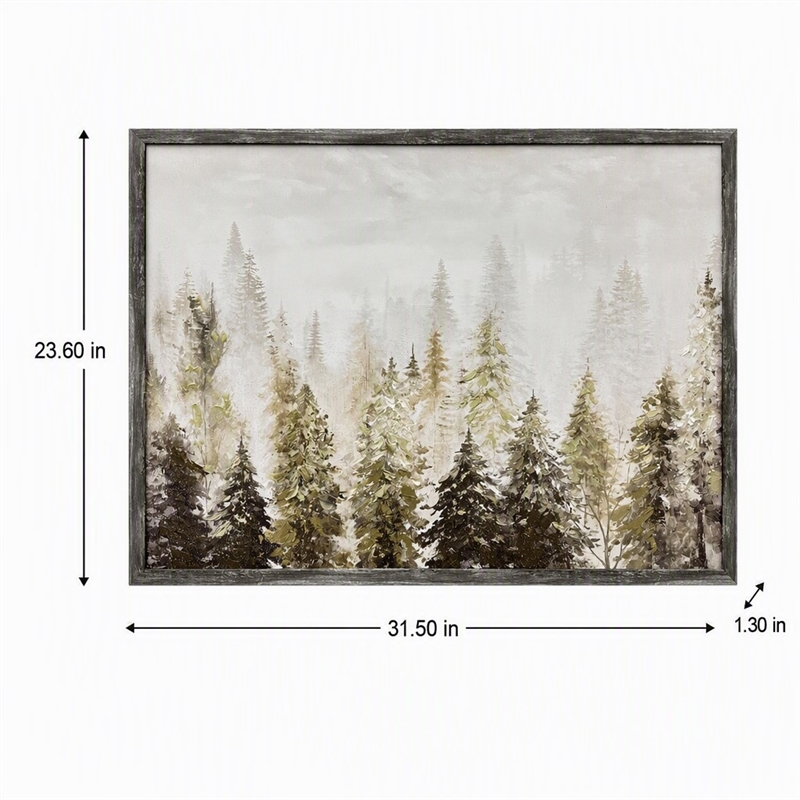 Pemberly Row Winter Woodland Embellished Canvas Art in Gray Frame