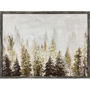 Pemberly Row Winter Woodland Embellished Canvas Art in Gray Frame